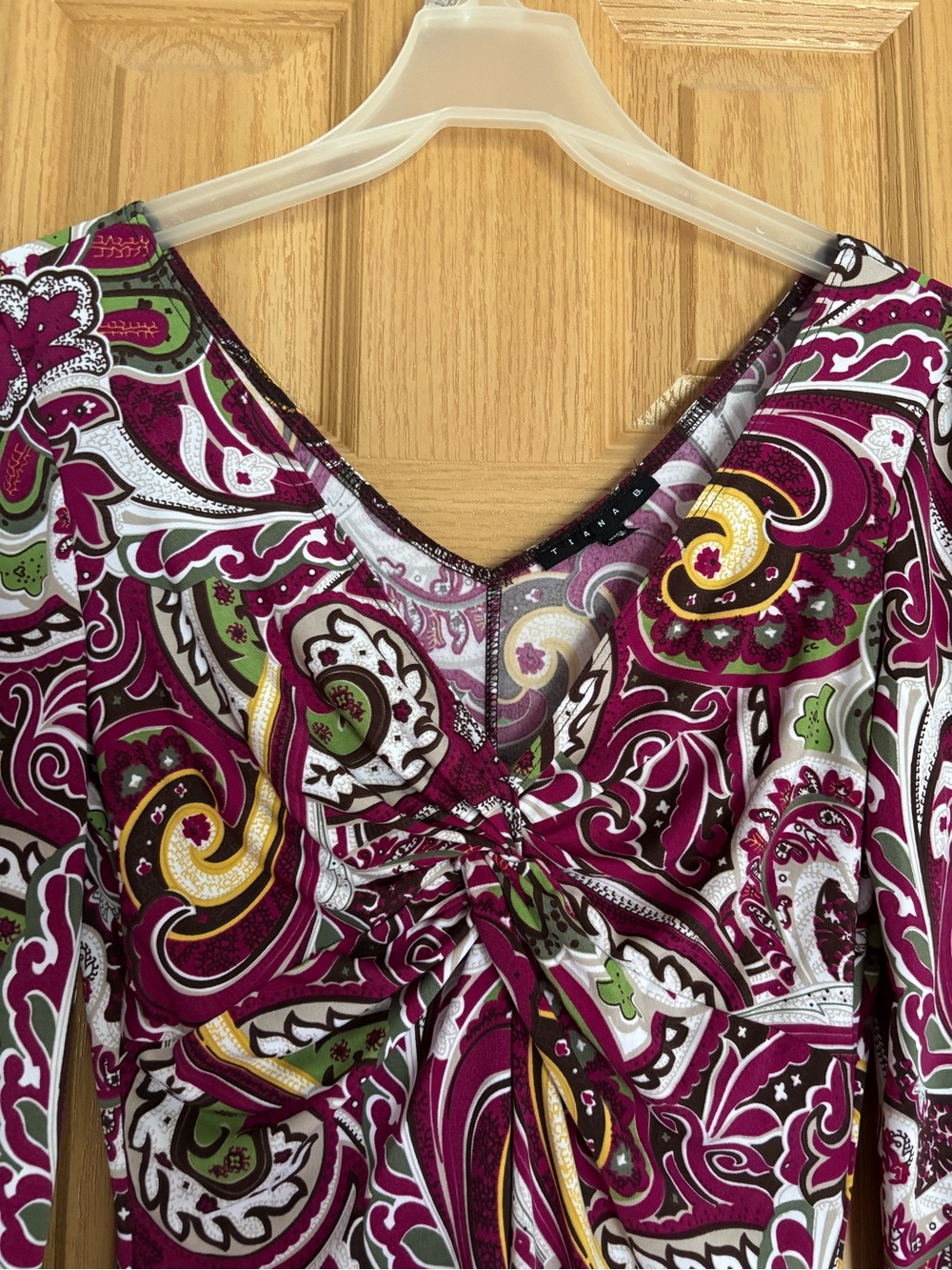 Tiana B. Paisley Magenta and Yellow V- Neck Dress - Picture 4 of 8